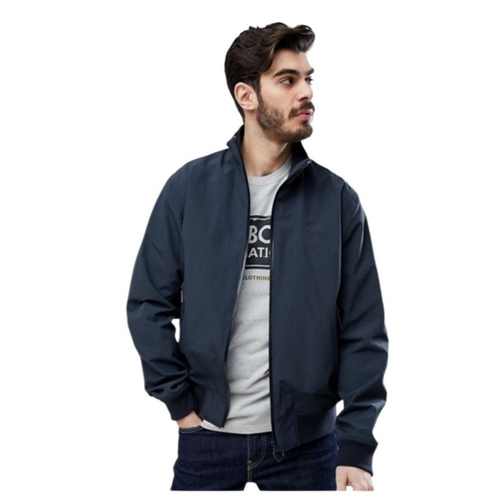 BARBOUR Blue Jacket Nimbus Bomber Stretch Knit Collar Hem Mens Size XXL
